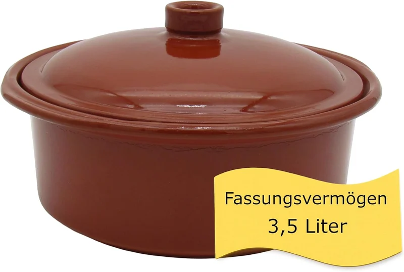 Ton-Cocotte mit Deckel - 3,5 Liter – Glasierter Schmortopf für Ceran, Gas, Ofen & Grill – Mediterran