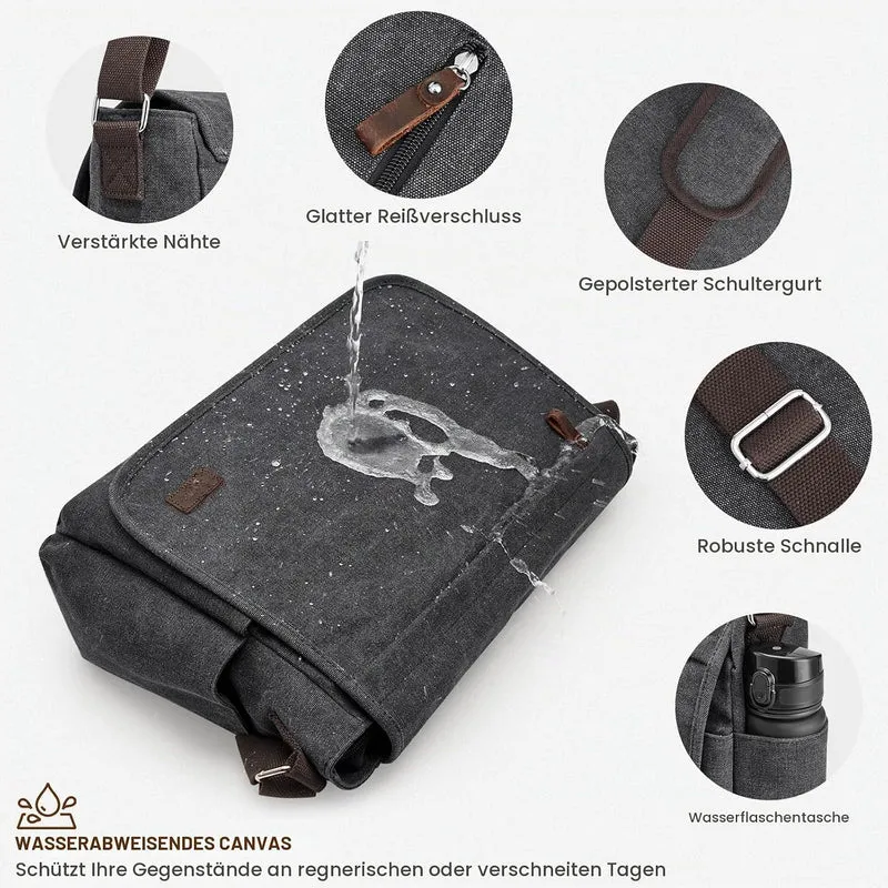 S-ZONE Herren Umhängetasche Grosse Vintage Canvas Messenger Bag Aktenktasche Schultertasche Bürotasc