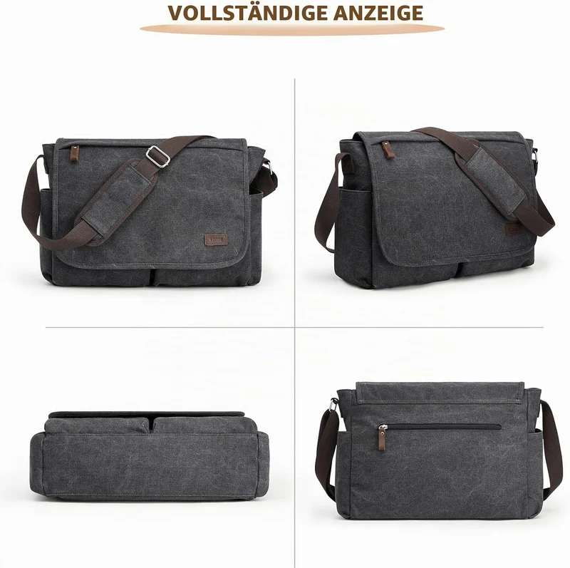 S-ZONE Herren Umhängetasche Grosse Vintage Canvas Messenger Bag Aktenktasche Schultertasche Bürotasc