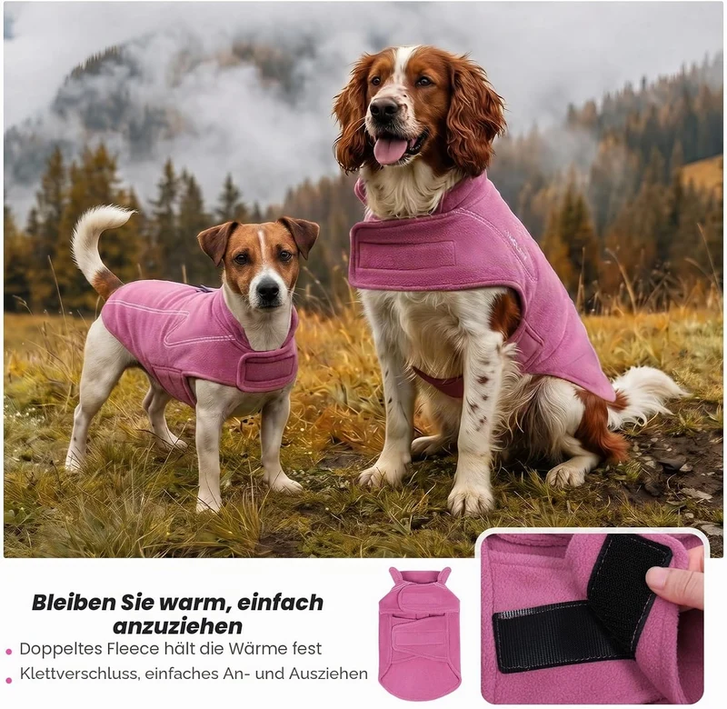 VIVAGLORY Wintermantel Hund Cozywrap Hundemantel Fleecemantel, XXS, Fuchsia | Reflektierend & Softsh
