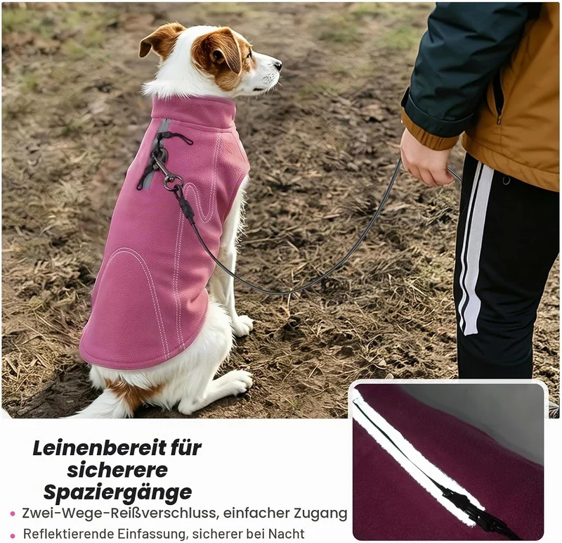 VIVAGLORY Wintermantel Hund Cozywrap Hundemantel Fleecemantel, XXS, Fuchsia | Reflektierend & Softsh