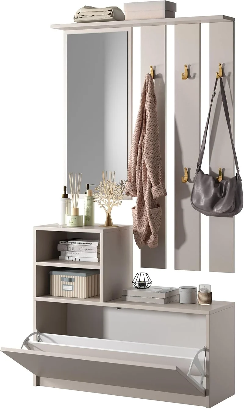 Selsey Yesfir Elegantes Eingangs-Set, 160 x 85 x 24 cm – Anrichte Aufbewahrung Kaschmir mit rechteck