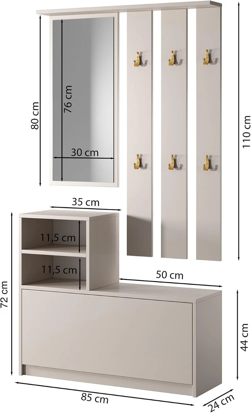 Selsey Yesfir Elegantes Eingangs-Set, 160 x 85 x 24 cm – Anrichte Aufbewahrung Kaschmir mit rechteck