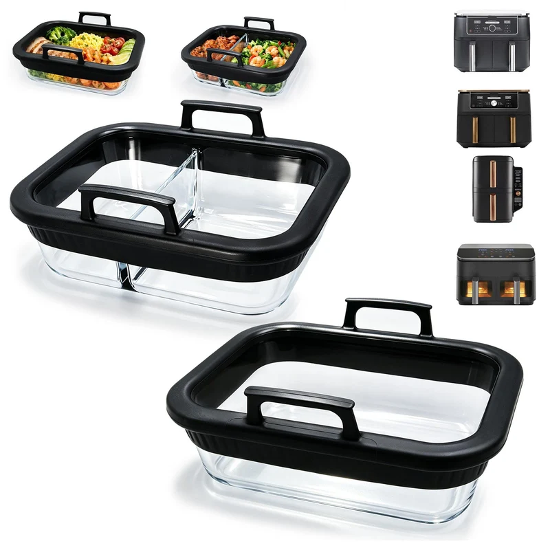 2 Stück Glasform Auflaufform füR Airfryer mit Silikongriffen, Glas Auflaufform für Ninja Heissluftfr