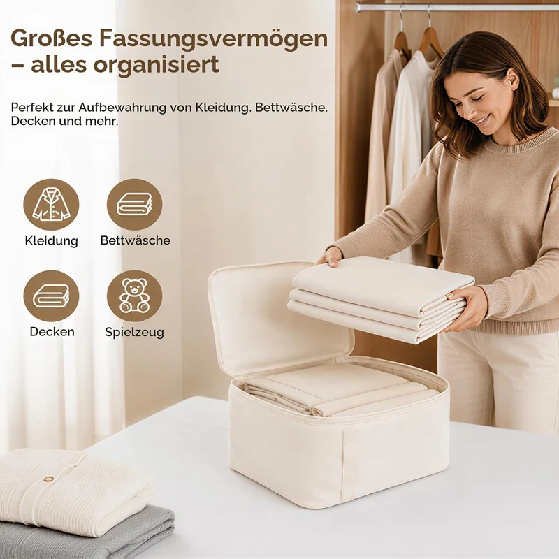 Aufbewahrungstasche,Faltbare Kleiderschrank Organizer mit Deckel, 45L Grosse Kleideraufbewahrung Umz
