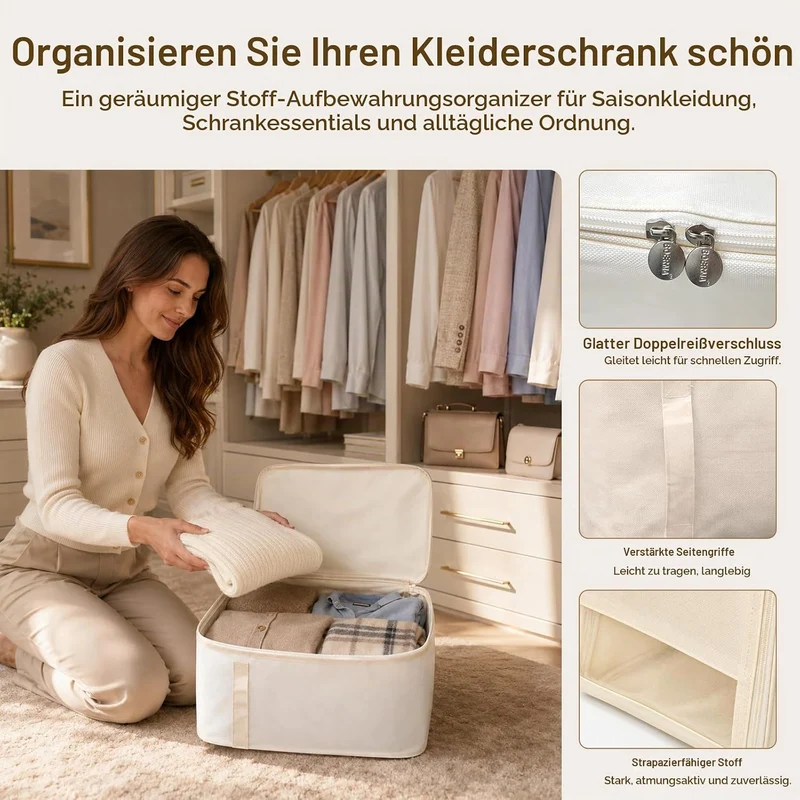 Aufbewahrungstasche,Faltbare Kleiderschrank Organizer mit Deckel, 45L Grosse Kleideraufbewahrung Umz