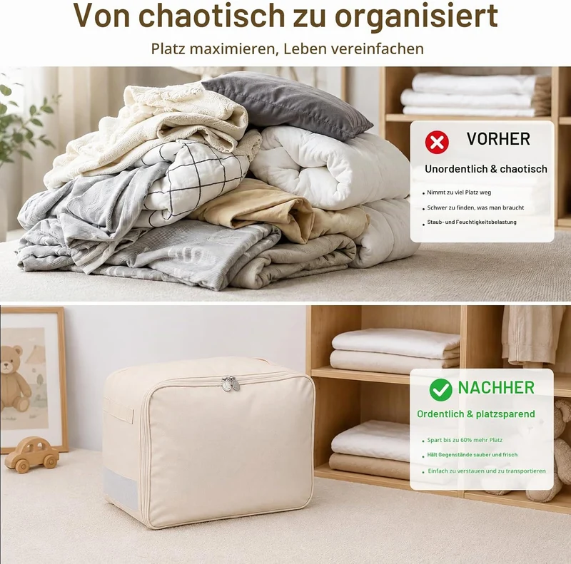 Aufbewahrungstasche,Faltbare Kleiderschrank Organizer mit Deckel, 45L Grosse Kleideraufbewahrung Umz