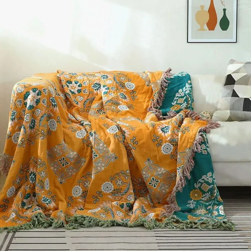 NordicLoom Bezug – Stilvolle Baumwolldecke mit Boho-Jacquard für Ganzjährigen Komfort