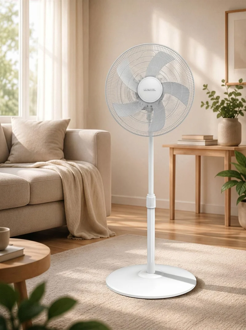Opviq Kumtel Verstellbarer weisser Ventilator, 50 W, 40,5 x 44 x 121 cm | 3 Geschwindigkeitsstufen,