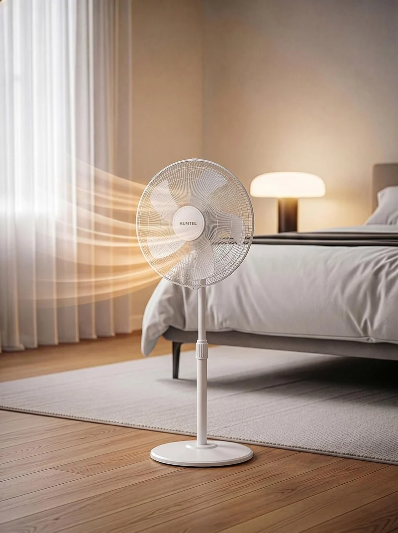 Opviq Kumtel Verstellbarer weisser Ventilator, 50 W, 40,5 x 44 x 121 cm | 3 Geschwindigkeitsstufen,