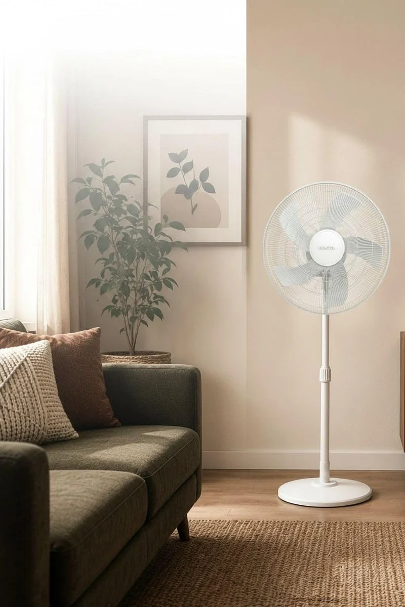 Opviq Kumtel Verstellbarer weisser Ventilator, 50 W, 40,5 x 44 x 121 cm | 3 Geschwindigkeitsstufen,