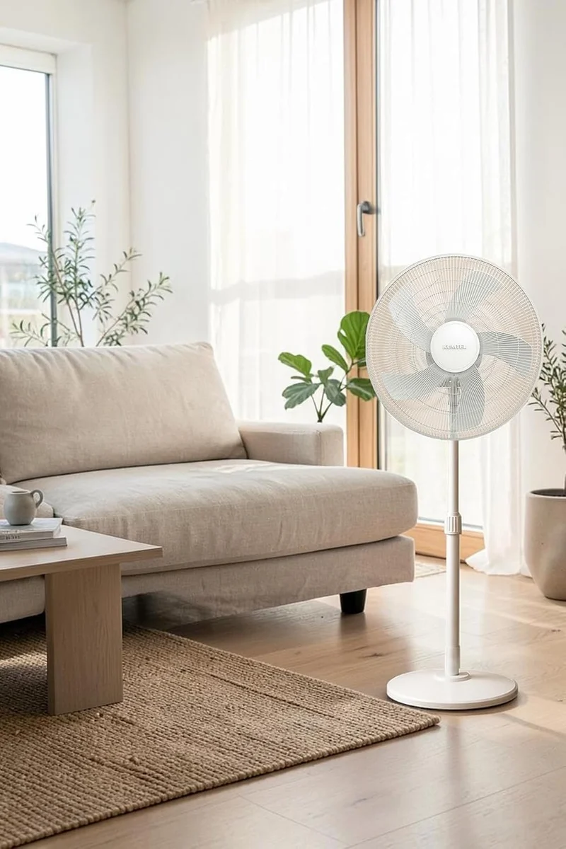 Opviq Kumtel Verstellbarer weisser Ventilator, 50 W, 40,5 x 44 x 121 cm | 3 Geschwindigkeitsstufen,
