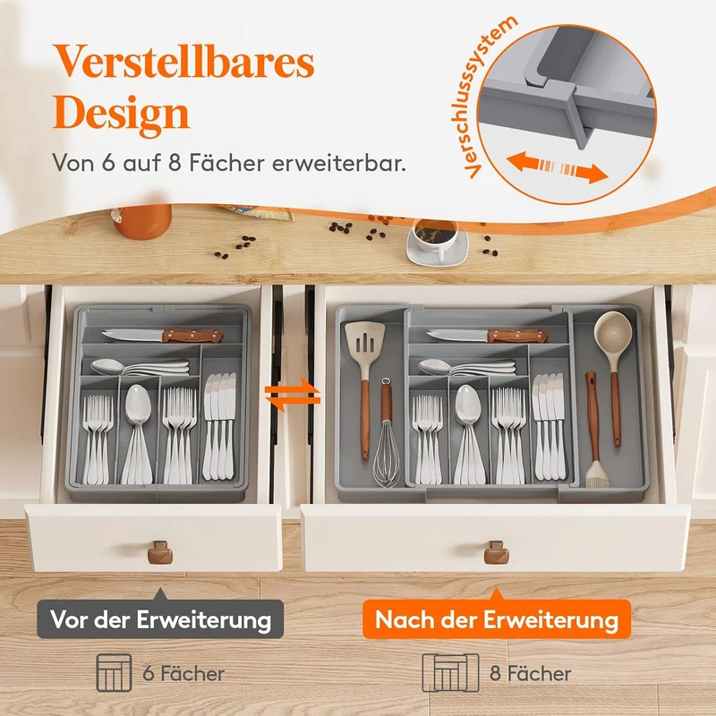 Lifewit Besteckkasten für Schubladen 40 50, verstellbarer Kunststoff Organizer Küche Tiefe 42,4 cm,