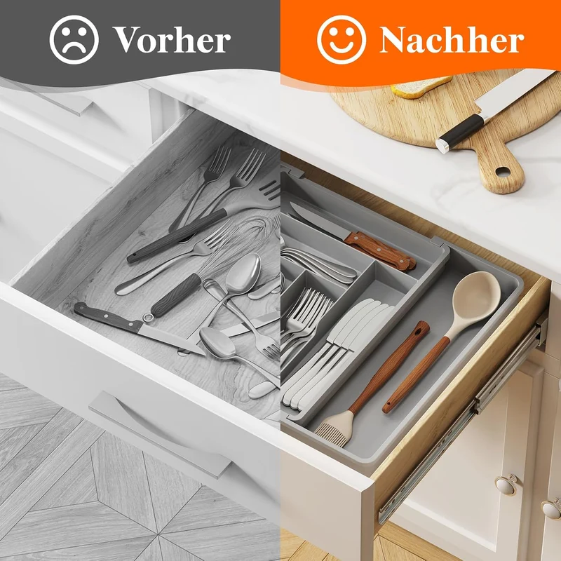 Lifewit Besteckkasten für Schubladen 40 50, verstellbarer Kunststoff Organizer Küche Tiefe 42,4 cm,