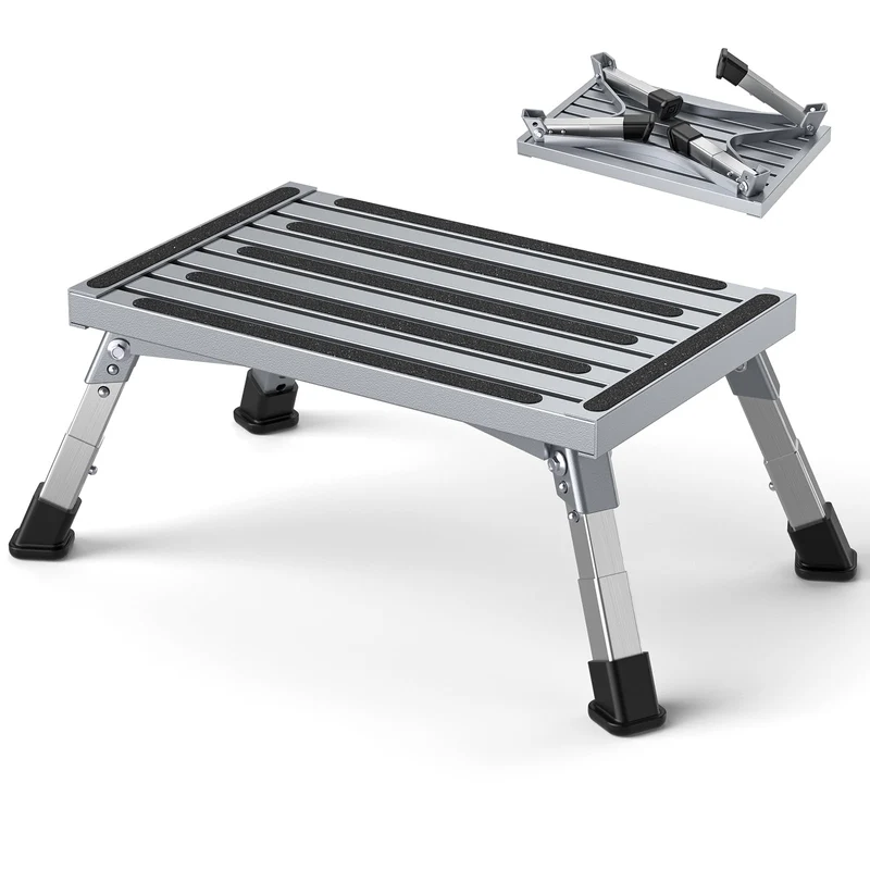 Aluminium Tritthocker Klappbar mit 350 kg Traglast & 4-stufige Höhenverstellung18-24 cm, Klappbar Ru