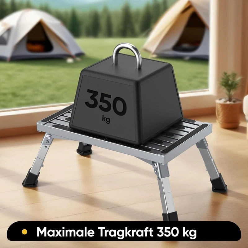 Aluminium Tritthocker Klappbar mit 350 kg Traglast & 4-stufige Höhenverstellung18-24 cm, Klappbar Ru