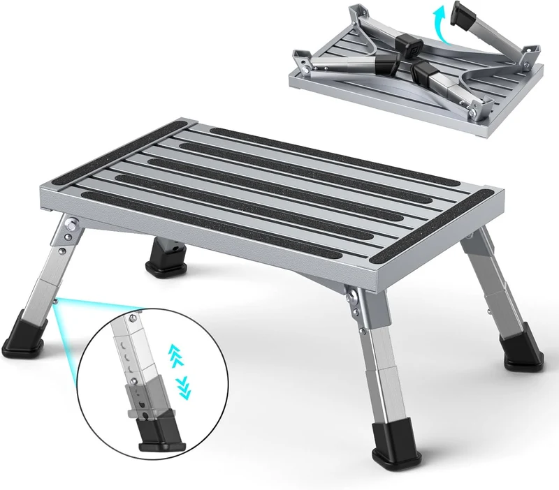 Aluminium Tritthocker Klappbar mit 350 kg Traglast & 4-stufige Höhenverstellung18-24 cm, Klappbar Ru