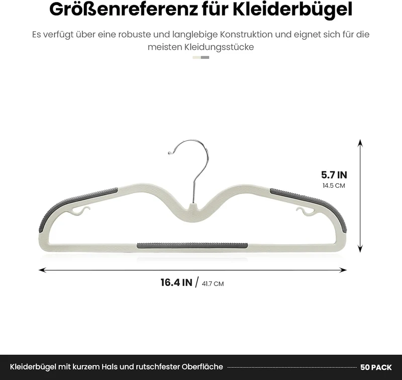 Jiang&Rong 50 Stück Kunststoff Kleiderbügel, rutschfest, Platzsparend | Kleiderbügel Kurzer Hals, Mi