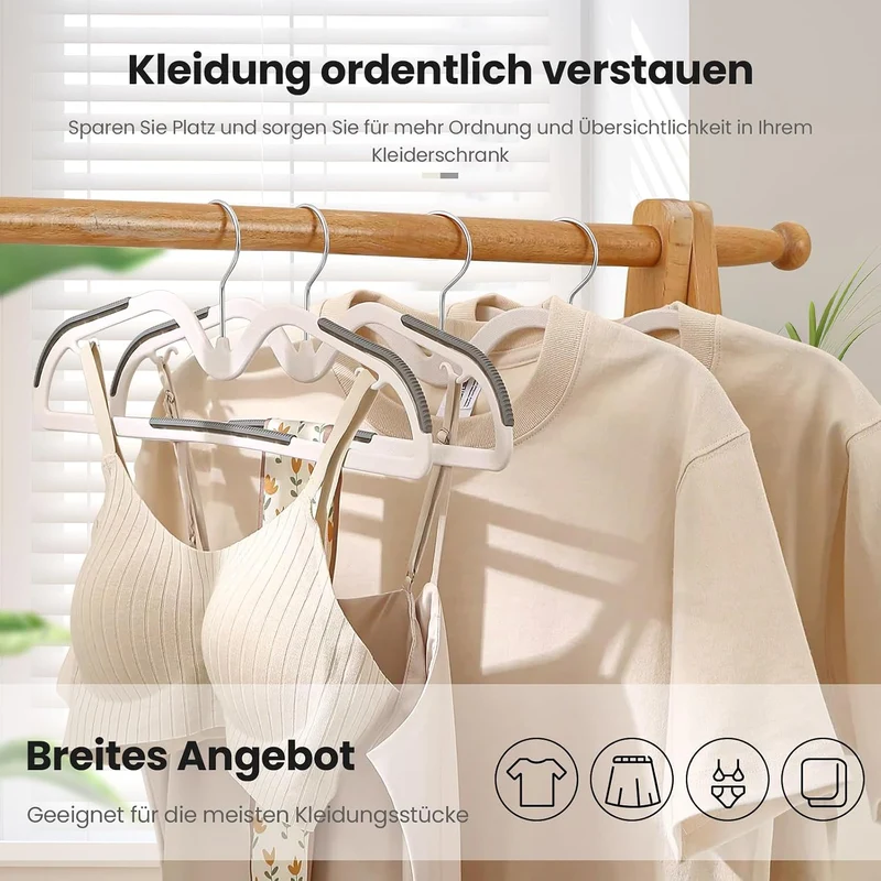 Jiang&Rong 50 Stück Kunststoff Kleiderbügel, rutschfest, Platzsparend | Kleiderbügel Kurzer Hals, Mi