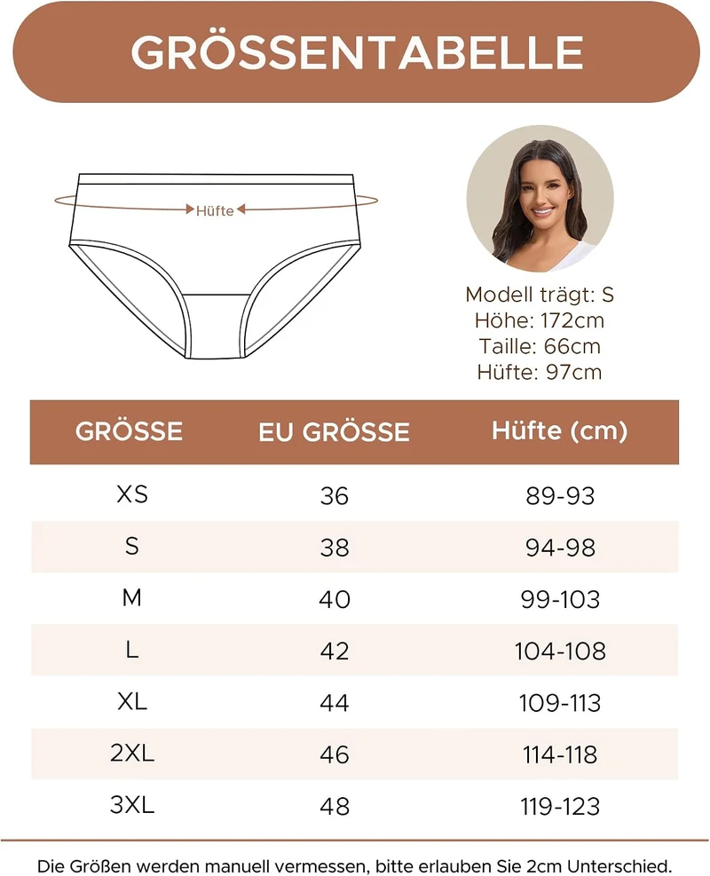 INNERSY Unterhosen Damen Baumwolle Atmungsaktive Hipster Unterwäsche 6 Pack | 100% Baumwoll Schritt,
