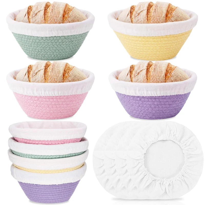 Gärkörbchen Rund Set 4-teilig, 13 x 6 cm, Mini Gärkorb Brot mit 4 Einsätzen | Gärkörbchen Brot für S