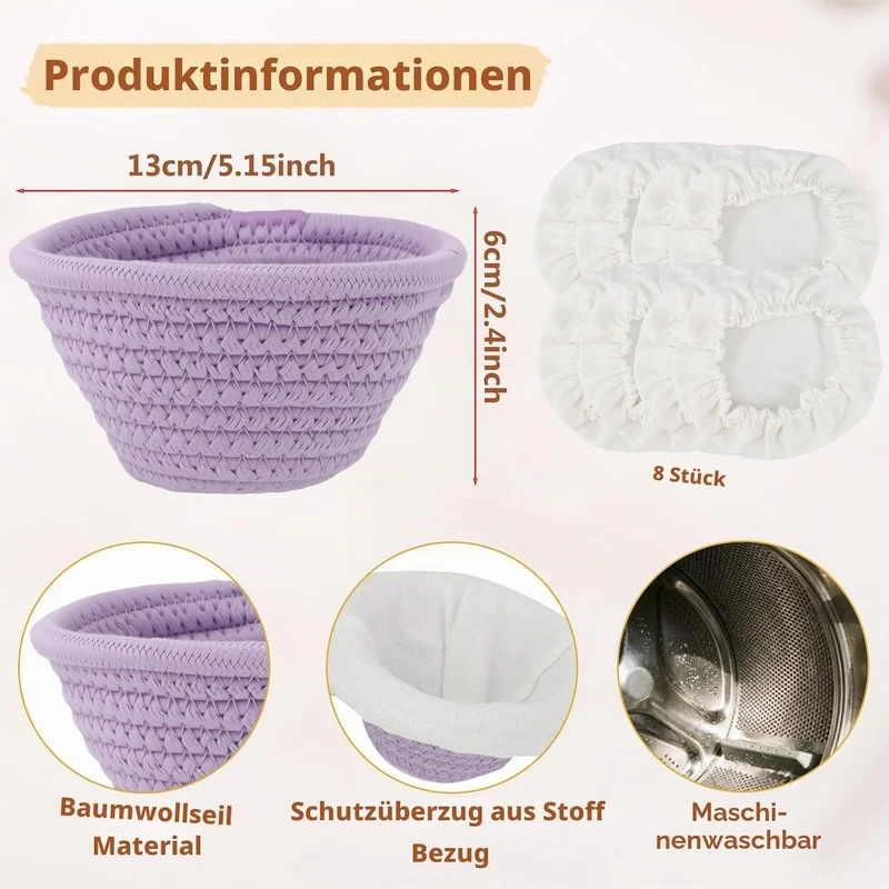 Gärkörbchen Rund Set 4-teilig, 13 x 6 cm, Mini Gärkorb Brot mit 4 Einsätzen | Gärkörbchen Brot für S
