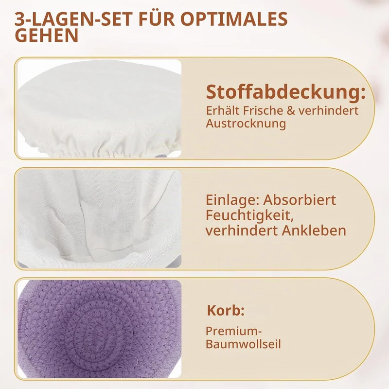 Gärkörbchen Rund Set 4-teilig, 13 x 6 cm, Mini Gärkorb Brot mit 4 Einsätzen | Gärkörbchen Brot für S