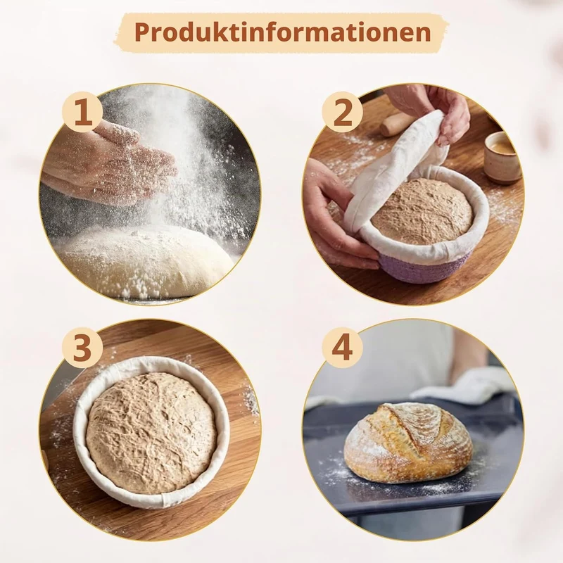 Gärkörbchen Rund Set 4-teilig, 13 x 6 cm, Mini Gärkorb Brot mit 4 Einsätzen | Gärkörbchen Brot für S