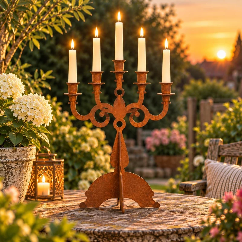 Metall Rost Gartendeko Edelrost rostige Kerzenleuchter Kerzenständer aus Edelrost zum Stellen 38cm