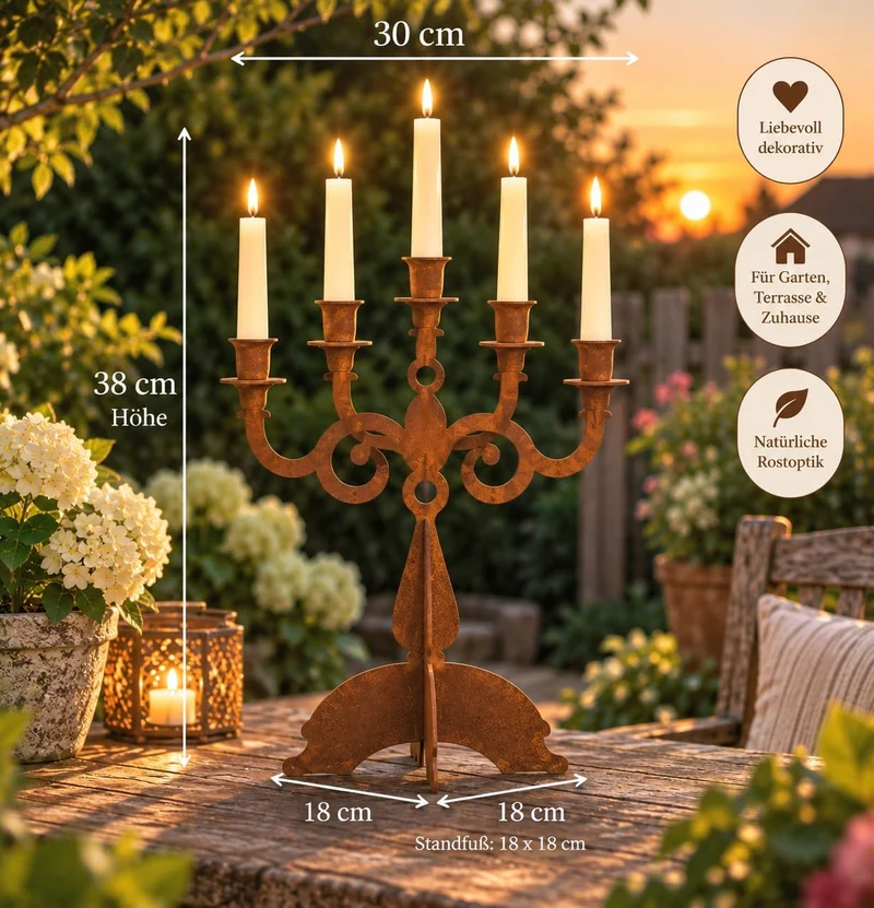 Metall Rost Gartendeko Edelrost rostige Kerzenleuchter Kerzenständer aus Edelrost zum Stellen 38cm