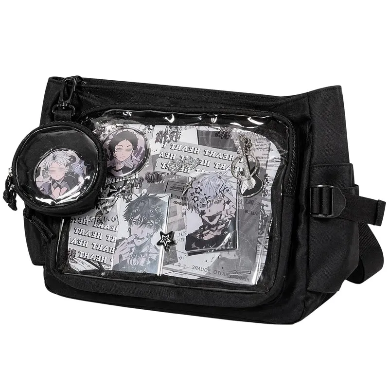 Ita Crossbody Tasche für Damen, Nylon Schultertasche mit transparentem Display-Fenster und herausneh