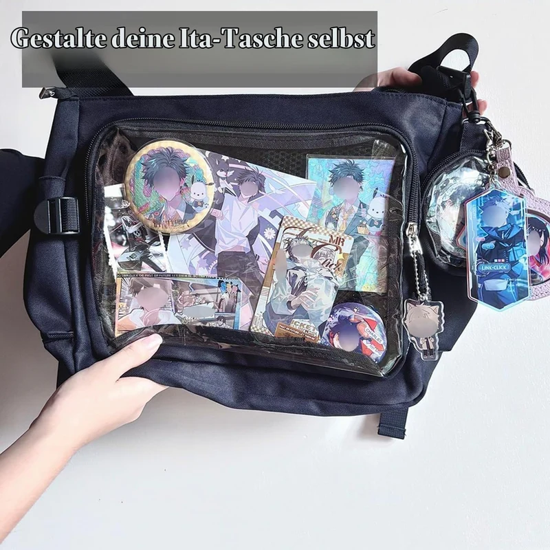 Ita Crossbody Tasche für Damen, Nylon Schultertasche mit transparentem Display-Fenster und herausneh