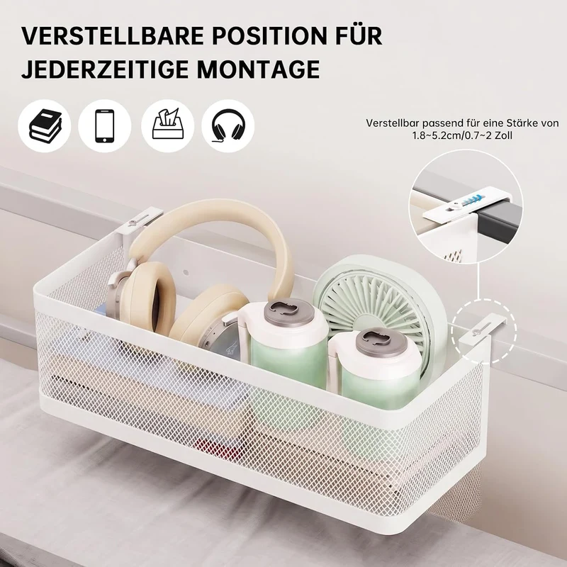 Bettablage zum Einhängen, Bett Organizer für Schlafzimmer & Wohnheim, XL Weiss 35 × 13 × 10 cm, Weis