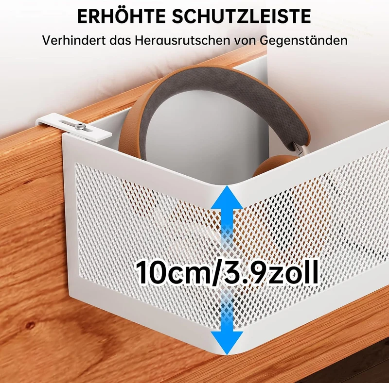 Bettablage zum Einhängen, Bett Organizer für Schlafzimmer & Wohnheim, XL Weiss 35 × 13 × 10 cm, Weis