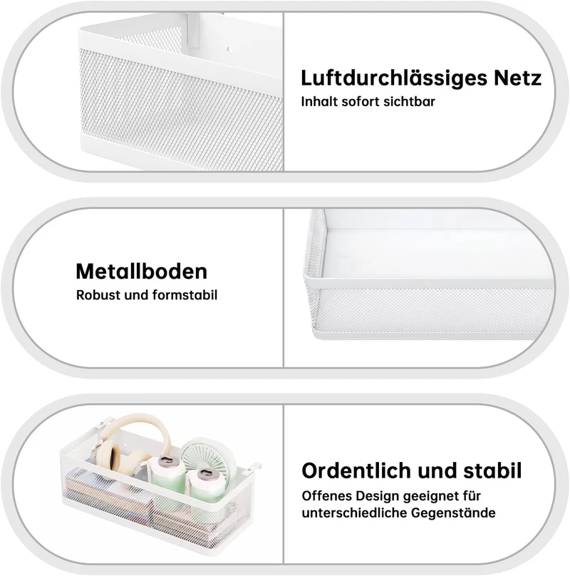 Bettablage zum Einhängen, Bett Organizer für Schlafzimmer & Wohnheim, XL Weiss 35 × 13 × 10 cm, Weis