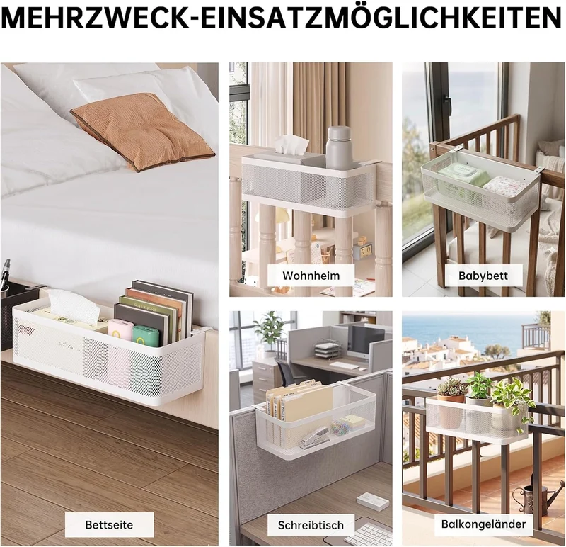 Bettablage zum Einhängen, Bett Organizer für Schlafzimmer & Wohnheim, XL Weiss 35 × 13 × 10 cm, Weis