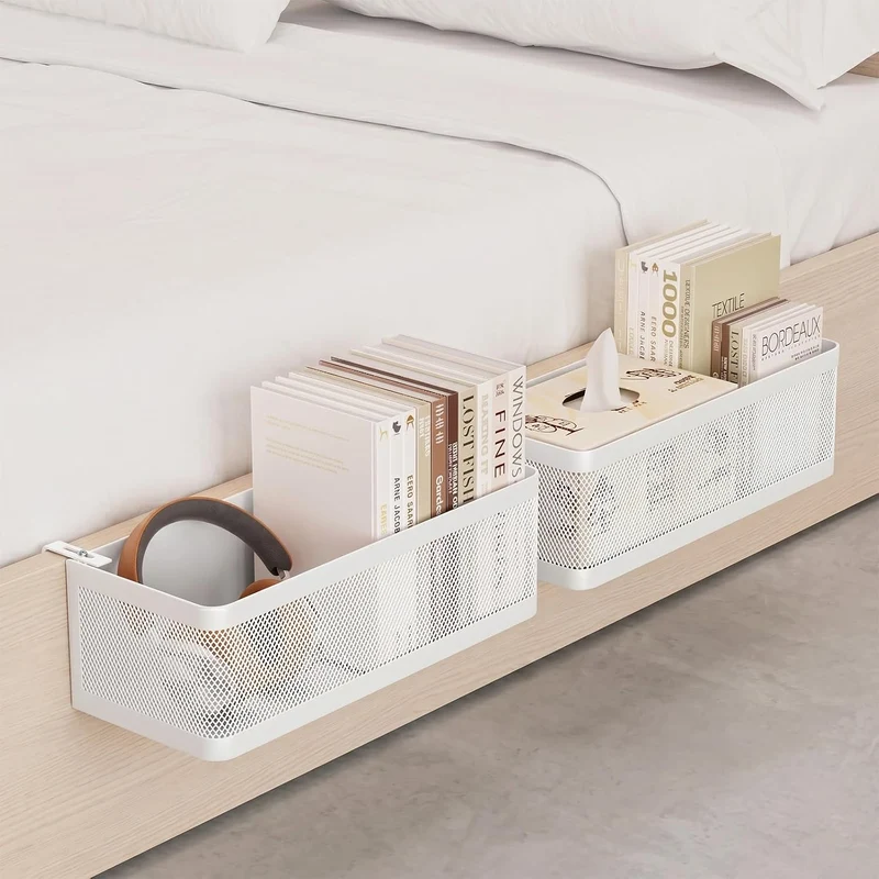Bettablage zum Einhängen, Bett Organizer für Schlafzimmer & Wohnheim, XL Weiss 35 × 13 × 10 cm, Weis