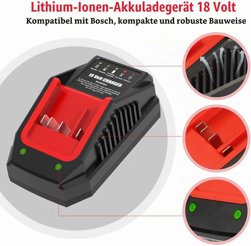 18V 3A Schnellladegerät Ersatz für Bosch Ladegeräte 18v | Kompatibel mit Bosch Professional 18V GBA