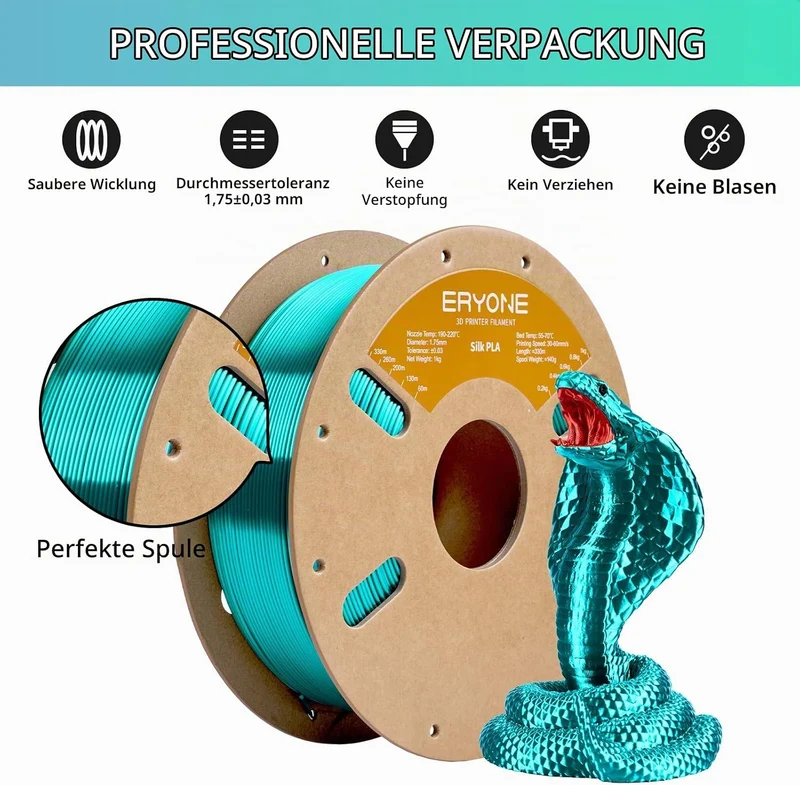 ERYONE Silk PLA Filament 1.75 mm, 3D Drucker Filament PLA Silk,+/- 0.03 mm, 1 kg/Spule, Seiden PLA L