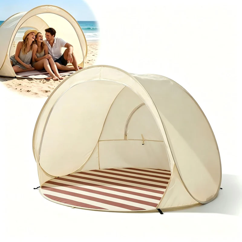 Strandmuschel, Faltbares Polyester Strandzelt Fuer 3 Bis 4 Personen, Tragbares Automatik Zelt Fuer S