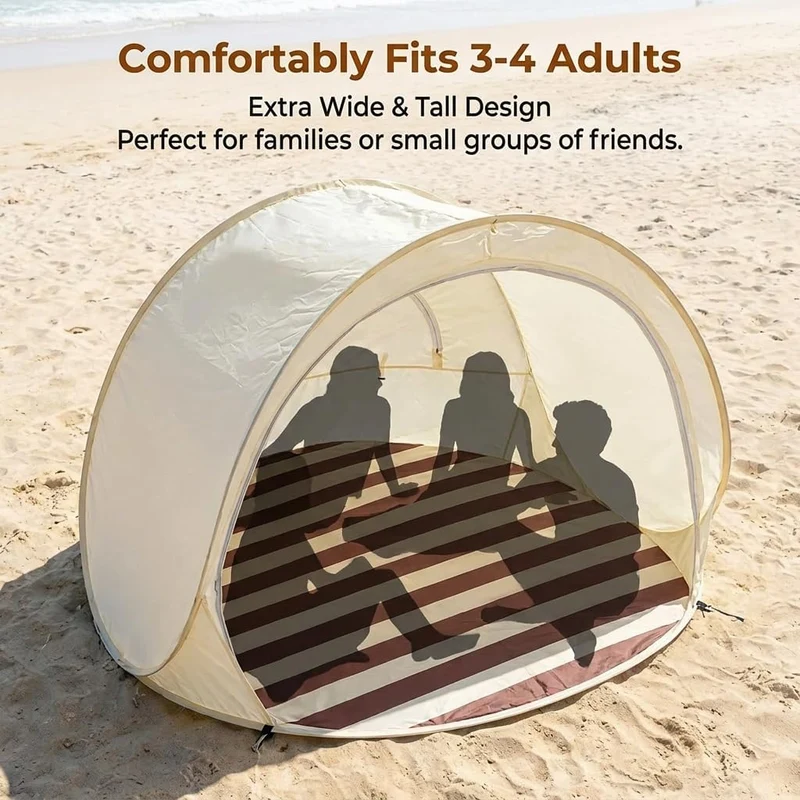 Strandmuschel, Faltbares Polyester Strandzelt Fuer 3 Bis 4 Personen, Tragbares Automatik Zelt Fuer S
