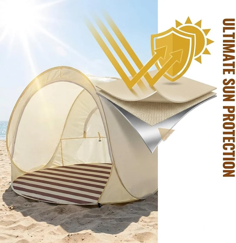 Strandmuschel, Faltbares Polyester Strandzelt Fuer 3 Bis 4 Personen, Tragbares Automatik Zelt Fuer S