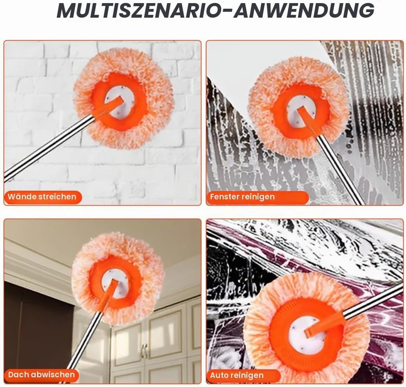 360 Grad Rotatable Reinigungsmops mit 4 abnehmbaren Stangen und 4 austauschbaren Mop-Köpfen einstell
