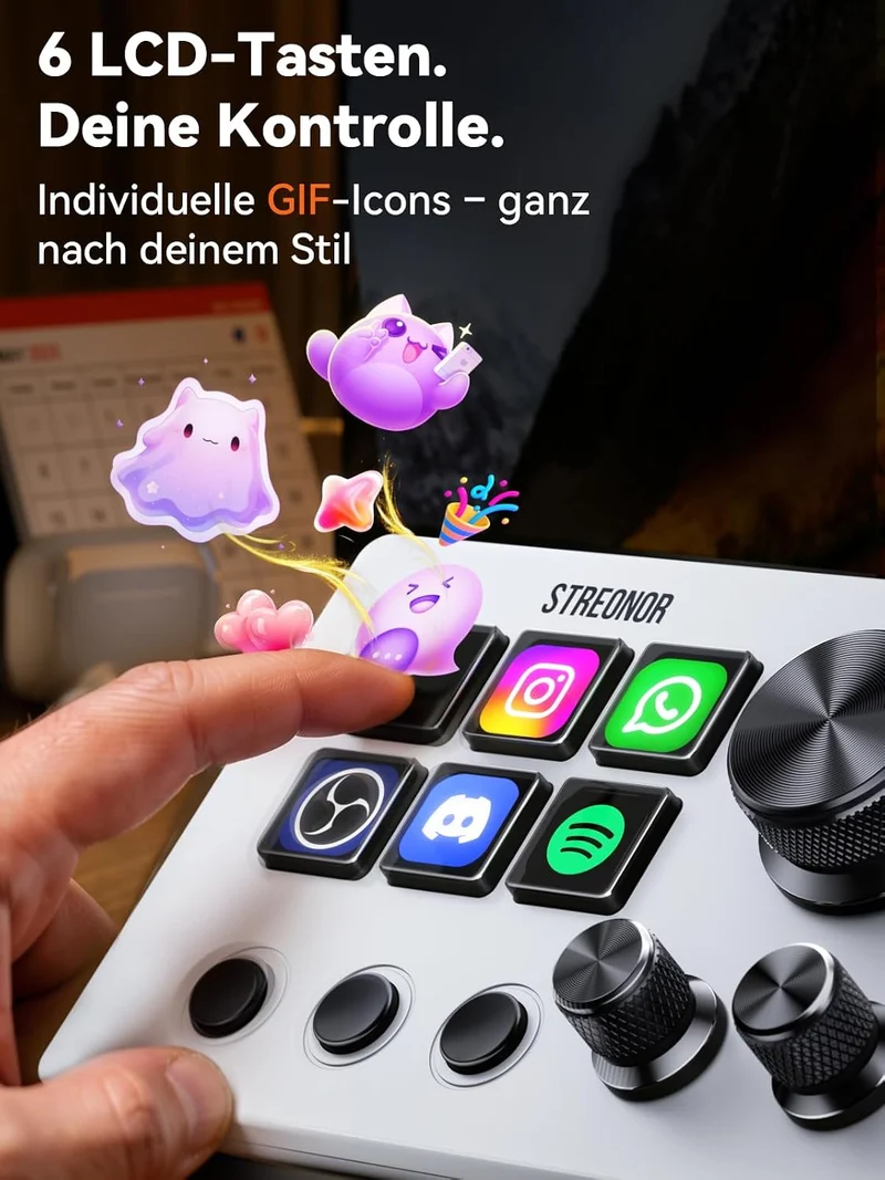 Streonor Stream Controller Mini S6 mit Tasten Drehreglern und Szenentasten | Stream Control Deck für