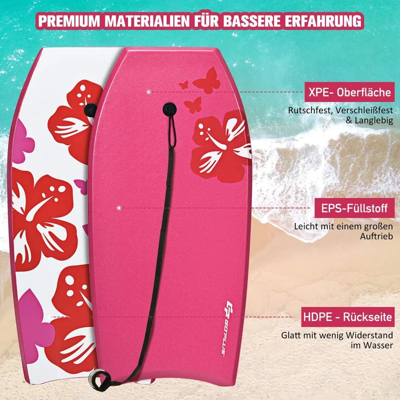 GOPLUS Bodyboard mit Fuss - Zugseil, Schwimmbrett Erfüllt mit EPS Schaumstoff, Surfboard bis zu 85 k