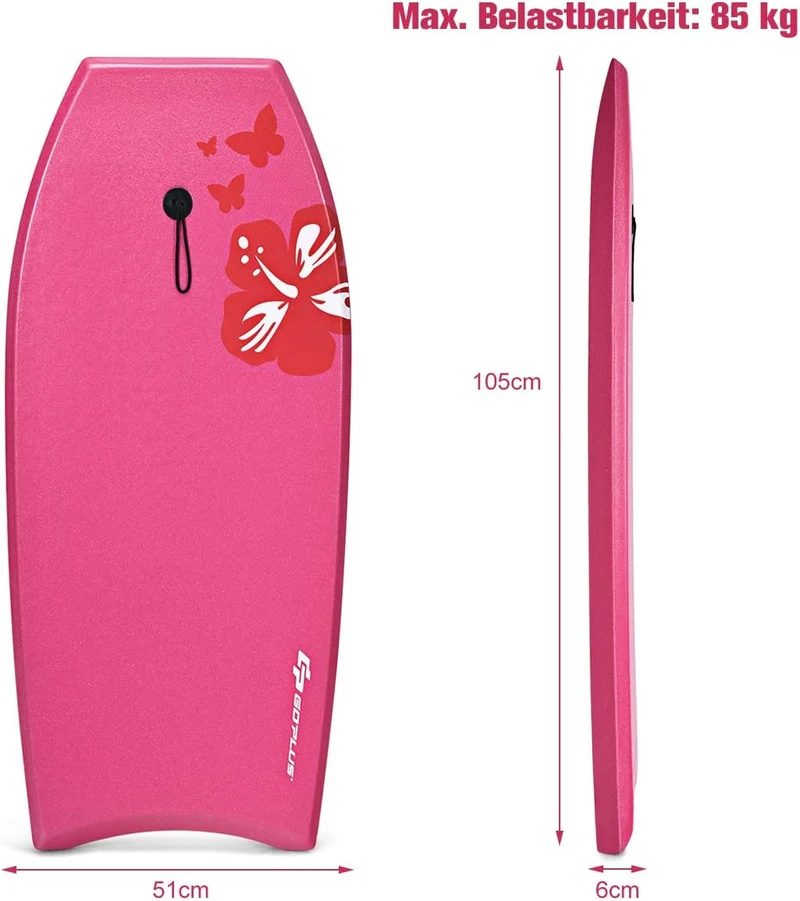GOPLUS Bodyboard mit Fuss - Zugseil, Schwimmbrett Erfüllt mit EPS Schaumstoff, Surfboard bis zu 85 k