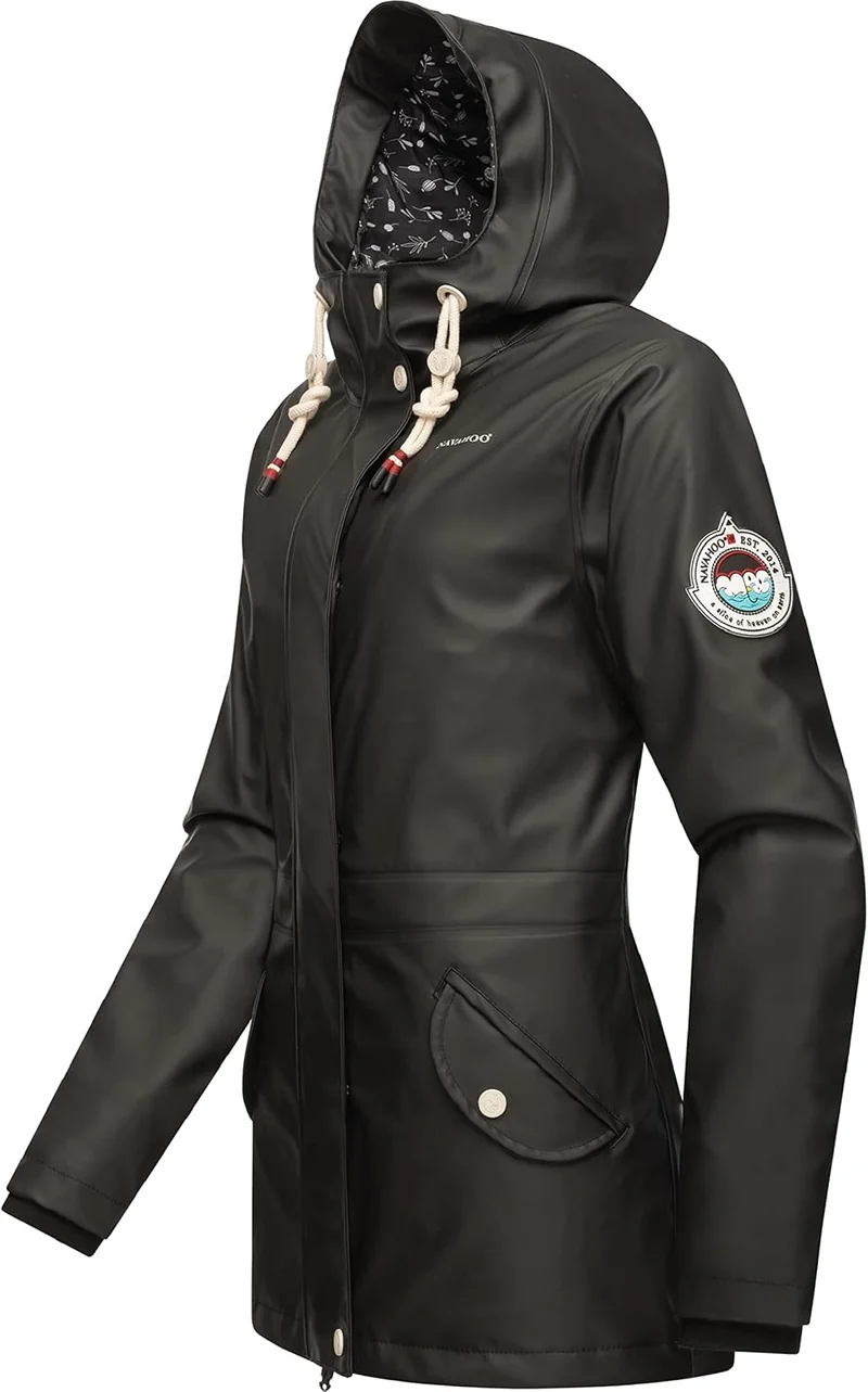 Navahoo Damen Übergangsjacke Regenmantel wasserdicht lang warm gefüttert mit Kapuze Oceans Heart XS-