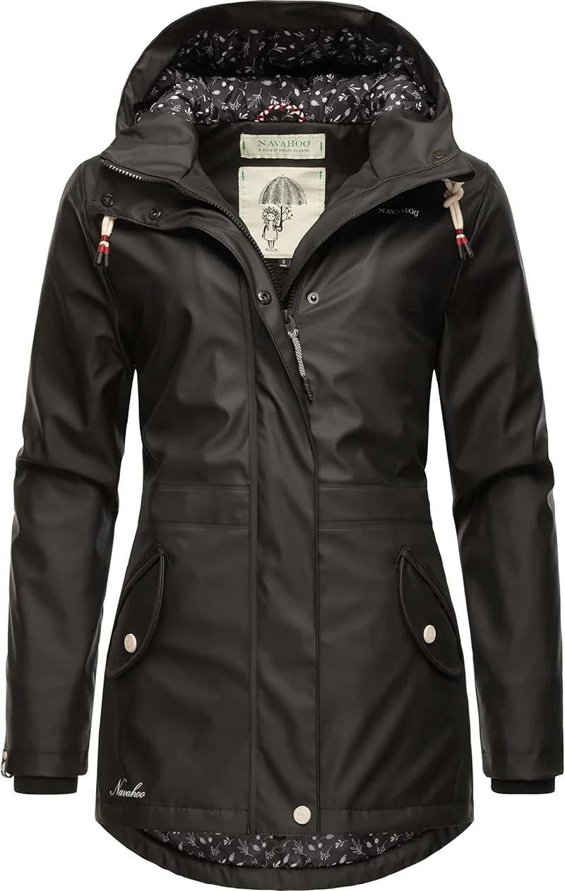 Navahoo Damen Übergangsjacke Regenmantel wasserdicht lang warm gefüttert mit Kapuze Oceans Heart XS-