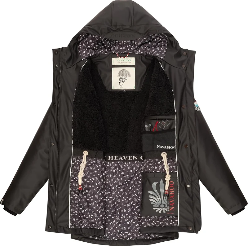 Navahoo Damen Übergangsjacke Regenmantel wasserdicht lang warm gefüttert mit Kapuze Oceans Heart XS-