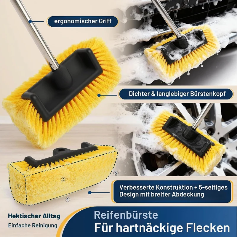 Yocada Fünfseitige Autowaschbürste mit 154,9 cm langem Griff, Keine Kratzer, 30,5 cm weiche Borstenb